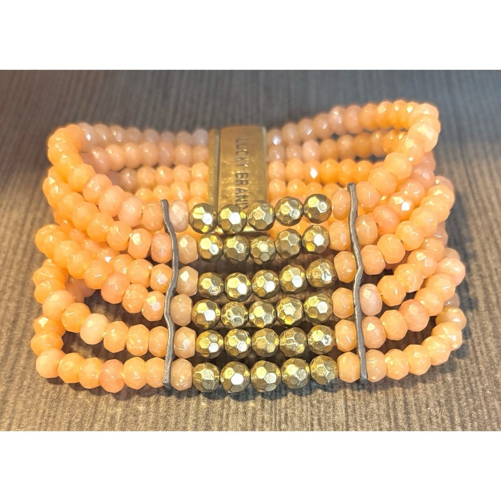 Lucky Brand multi-row carnelian and gold-tone beaded bracelet.
